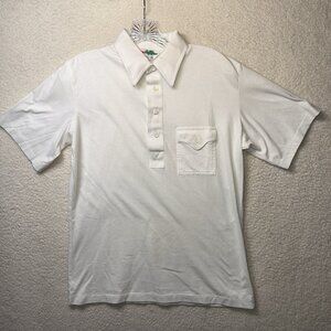 70s Sears Dragon Tag White POLO Shirt With Pocket Medium Disco